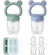 2 Pack Silicone Baby Fruit Feeder with Mini Freezer Tray, Baby Teethers, Breastmilk Popsicle Mold...