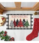 Buffalo Plaid Xmas Trees Merry Christmas Doormat 30