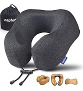 napfun Neck Pillow for Travel, Memory Foam Airplane Pillow, Full Black | 360° Neck Support, Upgra...
