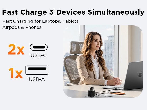 wegear 100W USB C Charger Block, 3-Port Foldable Slim GaN Wall Charger, Fast Laptop Charger