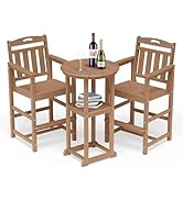 SUUNYN Outdoor Bar Set, Patio High Top Table and 2 Bar Height Adirondack Chairs, All-Weather HDPE...