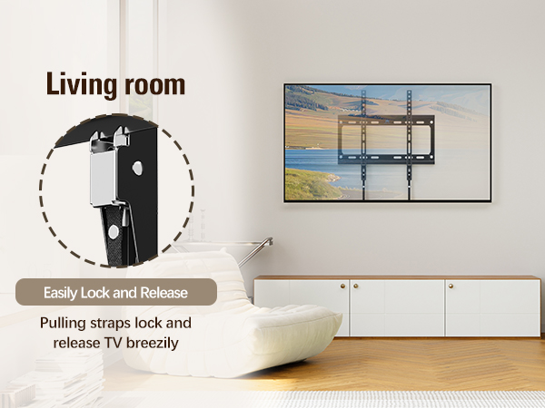 Pulling straps lock and release TV breezily