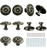 10 PCS Antique Brass Cabinet Knobs, Vintage Drawer Knobs(32mm/1.25 Inch), Round Flower Dresser Kn...