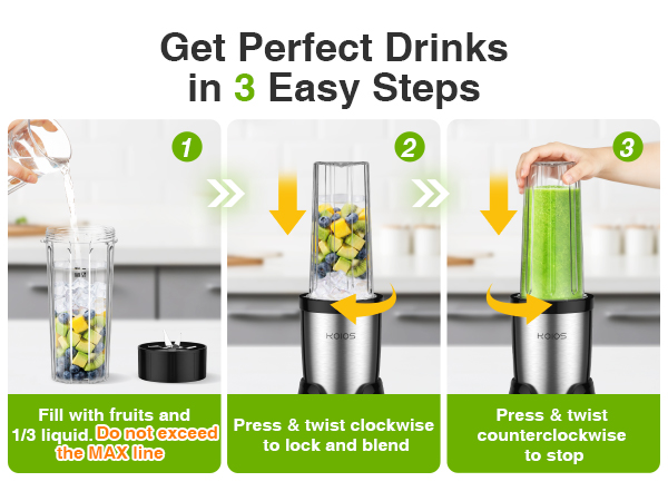 Simple press and twist clockwise operation for quick blending,prepare smoothies in just minutes