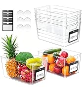 iCASA Clear Organizer Bins - 6 Pack Plastic Pantry Organizers & Storage Containers with Handles &...
