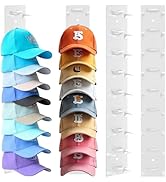 Hat Organizer for Baseball Caps, 2 Pack Transparent Hat Rack for Wall Hold up to 18 Hats Strong A...