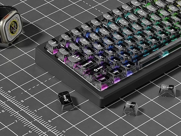 womier Grey Clear keycaps,Transparent keycaps,Ceramic Jelly Key caps Set,Shine Through