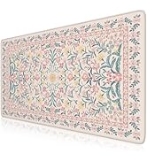 iCasso Pink Floral Desk Mat, Desk Pad, XXL Large Mouse Pad, Anti-Slip Big Mousepad with Stitched ...