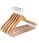 Quality Hangers Wooden Hangers Beautiful Sturdy Suit Coat Hangers with Locking Bar Glossy Natural...