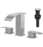 VOTON Waterfall Bathroom Faucets Brushed Nickel, Widespread Bathroom Sink Faucet 3 Hole with Drai...
