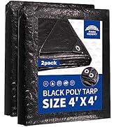 Small Black Tarps 4x4 Feet (2 Pack), UV Resistant, 8 Mil Multipurpose Medium Duty Waterproof Poly...