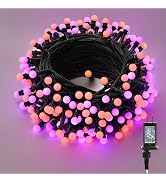 ODEETRONIC Halloween Lights, 65.6ft 200 LED Purple & Orange Globe String Lights, Connectable Berr...