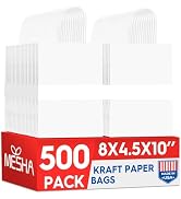 MESHA Gift Paper Bags 500 PACK 8x4.25x10.5 Inch White Medium Shopping Kraft Bags Bulk with Handle...