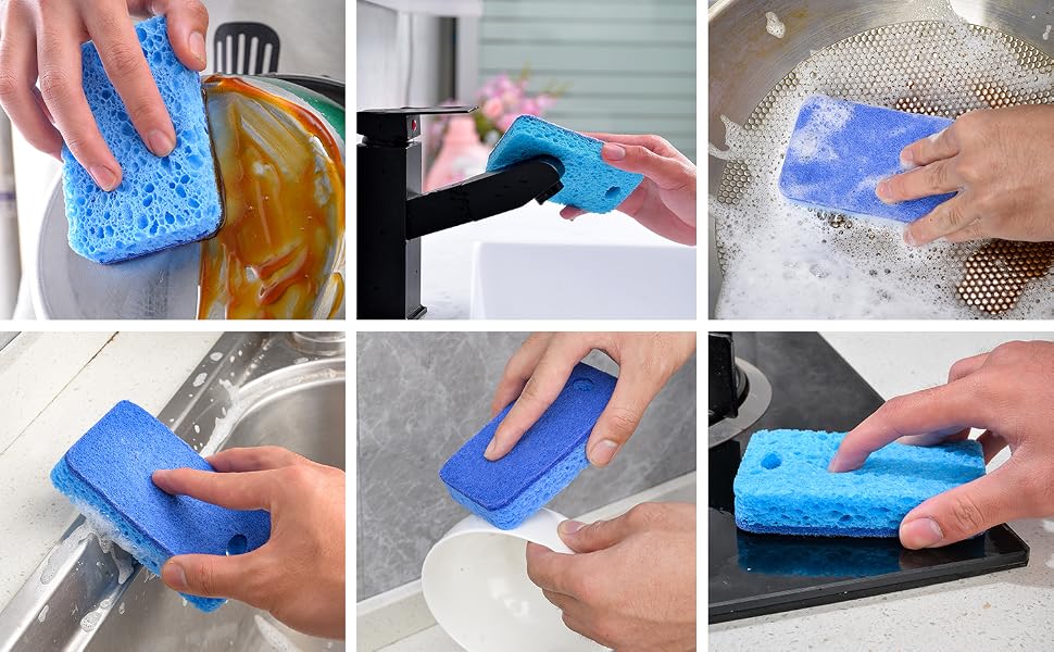 Compressed Cellulose Sponges Non-Scratch Natural Sponge Cleaning Scrub Sponge