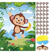 Hooqict Safari Animal Party Games for Kids Birthday Pin The Tail on The Monkey for Jungle Birthda...