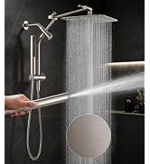 Veken All Metal 10" Luxurious Brushed Nickel Rain Shower Head with Handheld | Dual High Pressure ...