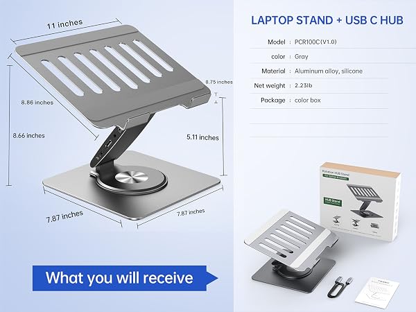 durable well-built sturdy aluminum laptop stand with rotating base