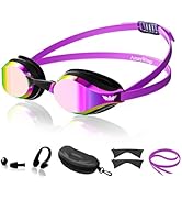 AzureWings Swim Goggles for Men Women – No Leak Anti-Fog UV HD Wide Vision, Racing & Swimming Gog...