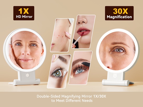 1X/30X double-sided miror for makeup, eyebrow tweezing & shaving