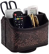 Antique Leather Remote Control Holder 360 Degree Spinning,Desk Rotating Organizer/Caddy for TV Re...
