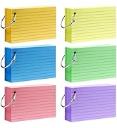 Tecmisse 600 Pieces Index Cards Rulded, Colorful Flash Cards 3 x 5 Index Card with Rings, Heavy S...