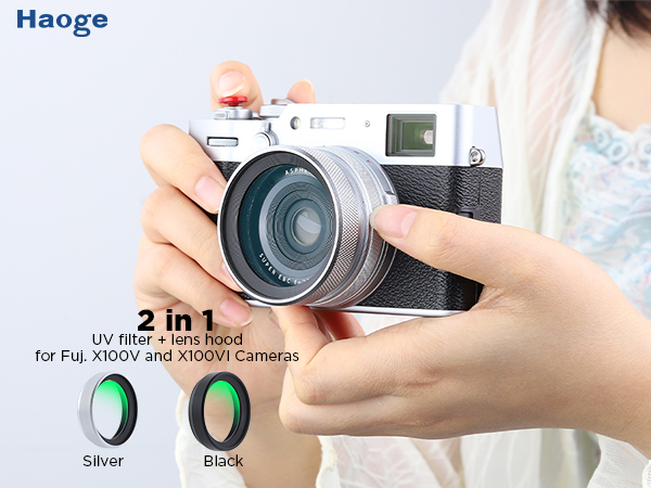 Haoge Metal Lens Hood MC UV Protection Multicoated Ultraviolet Lens Filter Fujifilm X100VI X100V