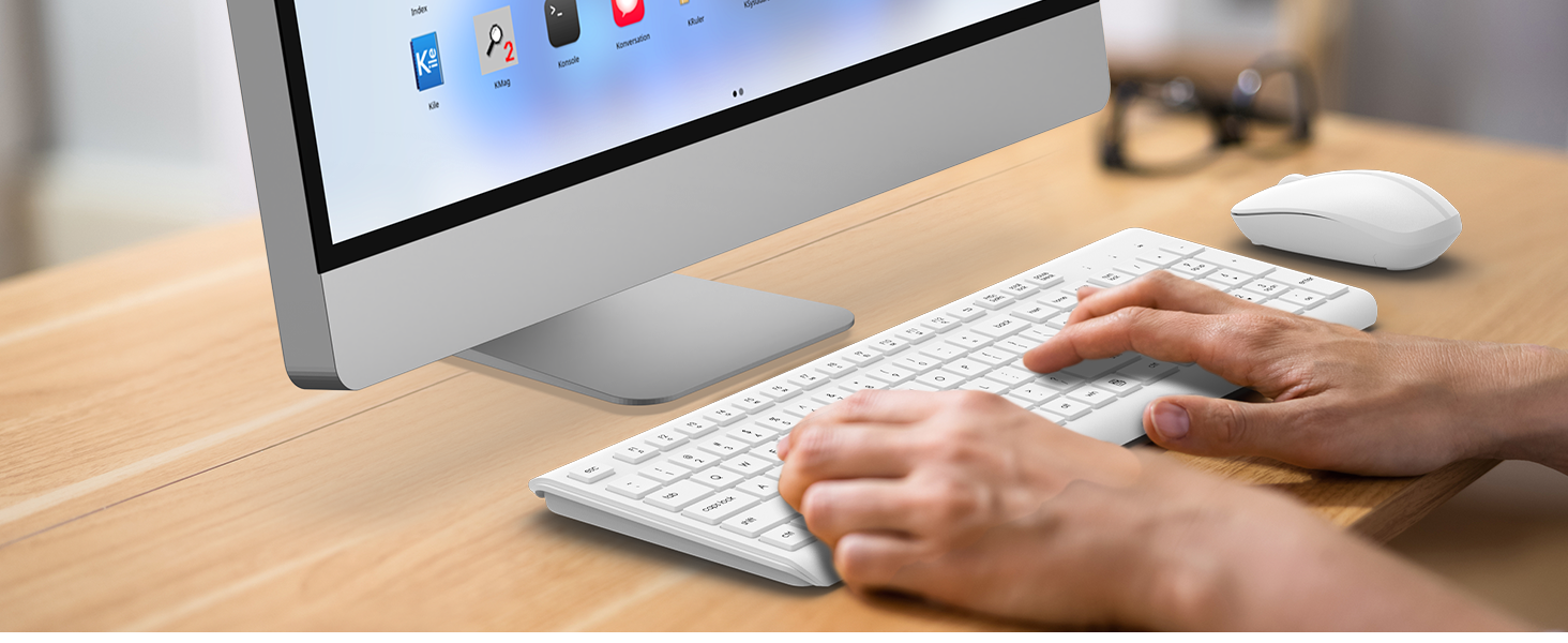 Wireless Keyboard and Mouse Combo Full Size Silent Ergonomic Keyboard Mouse Cordless Mouse Keyboard