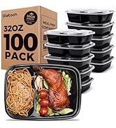 100 Pack (200-Piece)32 oz Meal Prep Containers,2-Compartment Reusable Food Storage Containers wit...