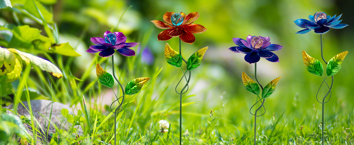 Metal Flowers Garden Stakes