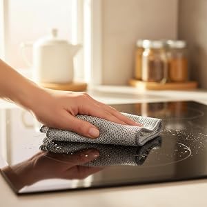 Silver wire dishcloth cleaning black glass stovetop non scratch safe for induction cooktop