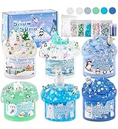 LAWOHO 6 Packs Snow Slime Kit - Cloud Slime, Butter Slime, Clear Slime & Water Slime, Crunchy Sli...