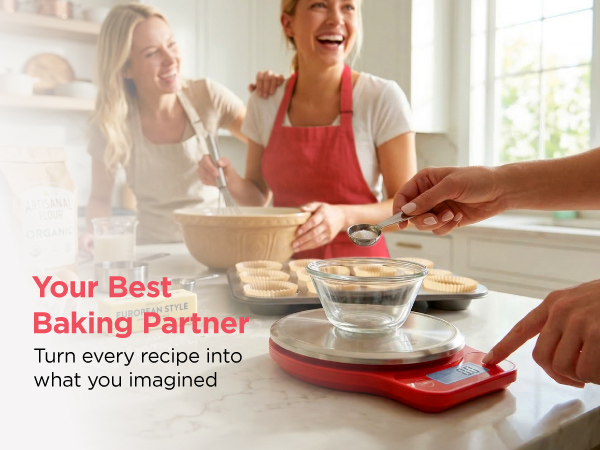 Kitchen Mama digital food scale for baking, ingredient measuring, portion control