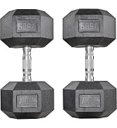 LIFERUN Dumbbells Rubber Coated Cast Iron Hex Black Dumbbell 30-85lb Free Weights Dumbbell Set of 2