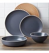 Stone Lain Lauren Stoneware Round Dinnerware Set, Charcoal, (Set of 16 Piece)