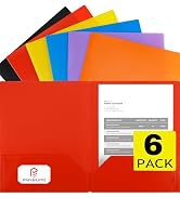 pmybupo 6 Pack Plastic Folders with Pockets,6 Colors Durable Heavy Duty File Folders with Busines...