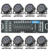 CO-Z LED Stage Lights DMX, 8 pcs 18x3W RGB Par Can Lights Package with DMX Controller Sound Activ...