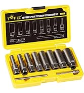 TOPEC 10-Piece Spiral Type Deep Bolt Extractor Set, Spark Plug Extraction Socket Set, Stripped Lu...