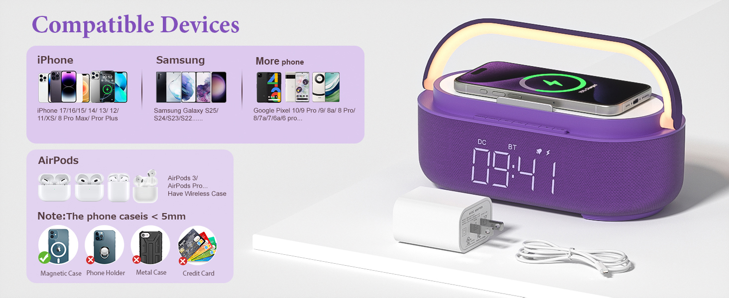 6 IN 1 Alarm Clock for Bedroom