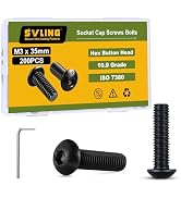 SVLING M3 x 35mm 200PCS Button Head Hex Socket Cap Screws Bolts, 10.9 Grade Alloy Steel, Allen He...