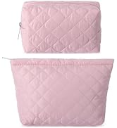 Huhumy 2 Pcs Quilted Makeup Bag Cute Cotton Cosmetic Bag for Women Small Travel Makeup Bag Aesthe...