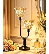 TECHYAP Mid Century Modern Table Lamp Black Vintage Glass Lamp Dimmable | 2 Bulbs Included Amber ...