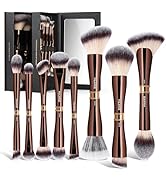 MAANGE Makeup Brush Set with Mirror Double-ended Kabuki Makeup Brushes For Foundation Contour Liq...
