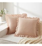KKJIAF Ruffle Plaid Euro Sham Pillow Covers 20 x 20 Inches, Cotton Gingham Pillow Cases Set of 2,...