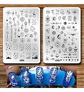 Starry Star Moon Design Stamping Plates Nail Art Kit 2pcs Galaxy Night Sky Large Nail Stamp Templ...