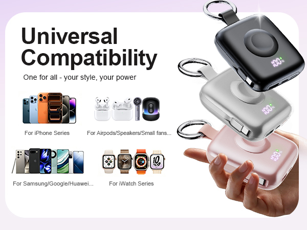 W9 portable charger with built-in cable and wireless iWatch charger