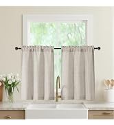 WelvetBLK Linen Kitchen Curtains 36 Inch Length 2 Panels, Light Filtering Farmhouse Faux Linen Te...