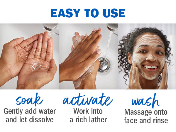 Easy to use. Soak. Activate. Wash.