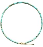 Angelstones Handmade Natural Sea Sediment Jasper Tube Bead Choker Necklace for Women, 18K Gold Pl...