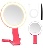 MIYADIVA Travel Makeup Mirror with Lights, Height Adjustable 30X/1X Double-Sided Magnifying Mirro...