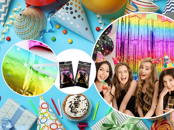 GJZSHTT Sparkly Neon Rainbow Foil Fringe Curtain Backdrop Metallic Streamers B0CT5TWW29,B0CT2MW6NG